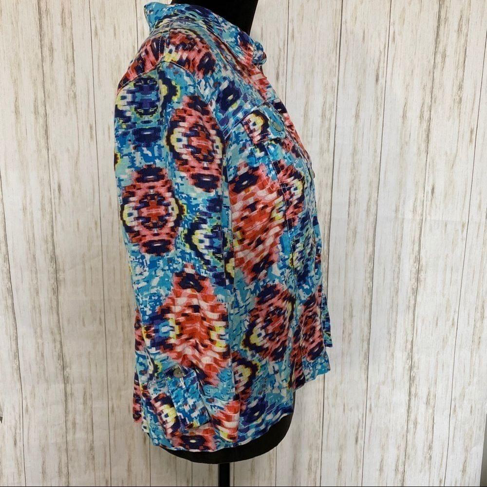 Ruby Rd Aztec ikat linen jacket blouse size large - Picture 5 of 7